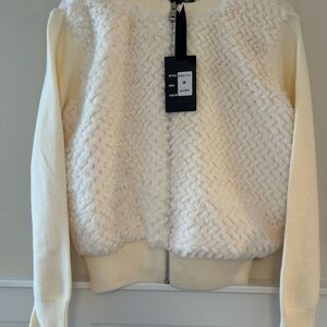 Elegant Cream Faux Fur Zipper Jacket for Women